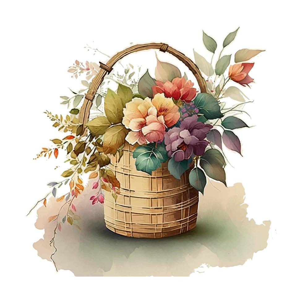 acquerello fiori clipart vettore, Pasqua cestino png, primavera floreale clip arte, Pasqua sublimazione png, acquerello fiore vettore