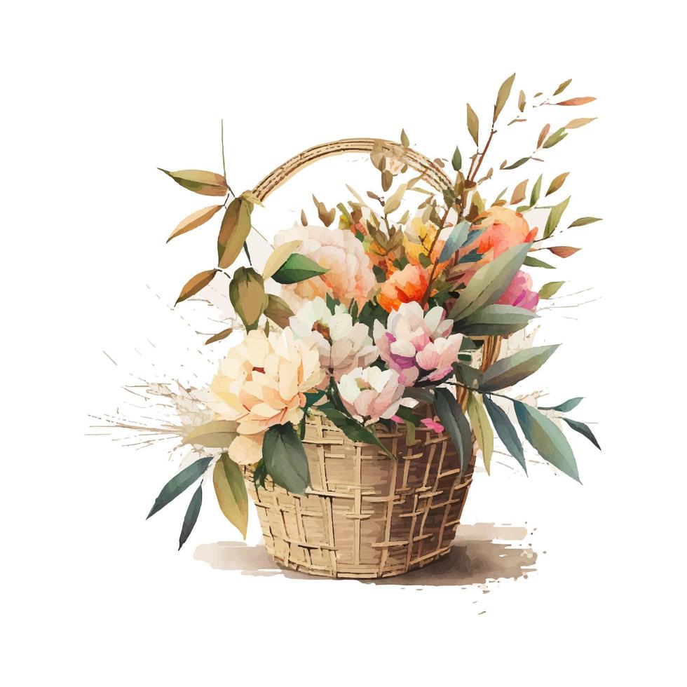 acquerello fiori clipart vettore, Pasqua cestino png, primavera floreale clip arte, Pasqua sublimazione png, acquerello fiore vettore