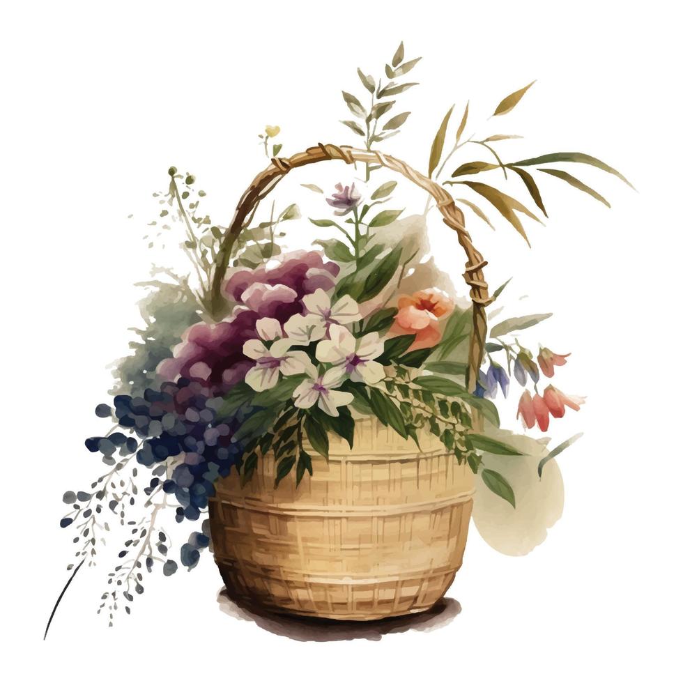 acquerello fiori clipart vettore, Pasqua cestino png, primavera floreale clip arte, Pasqua sublimazione png, acquerello fiore vettore