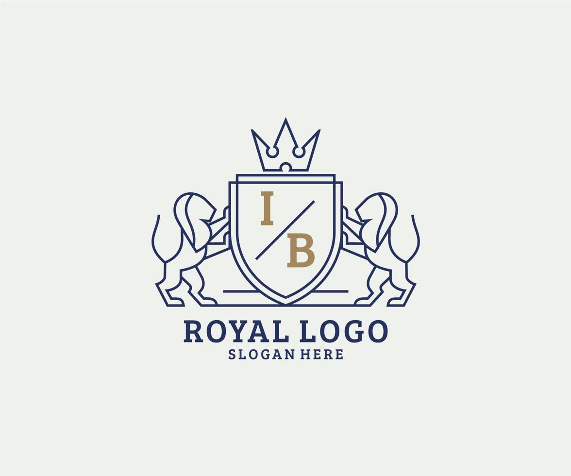 iniziale ib lettera Leone reale lusso logo modello nel vettore arte per ristorante, regalità, boutique, bar, Hotel, araldico, gioielleria, moda e altro vettore illustrazione.