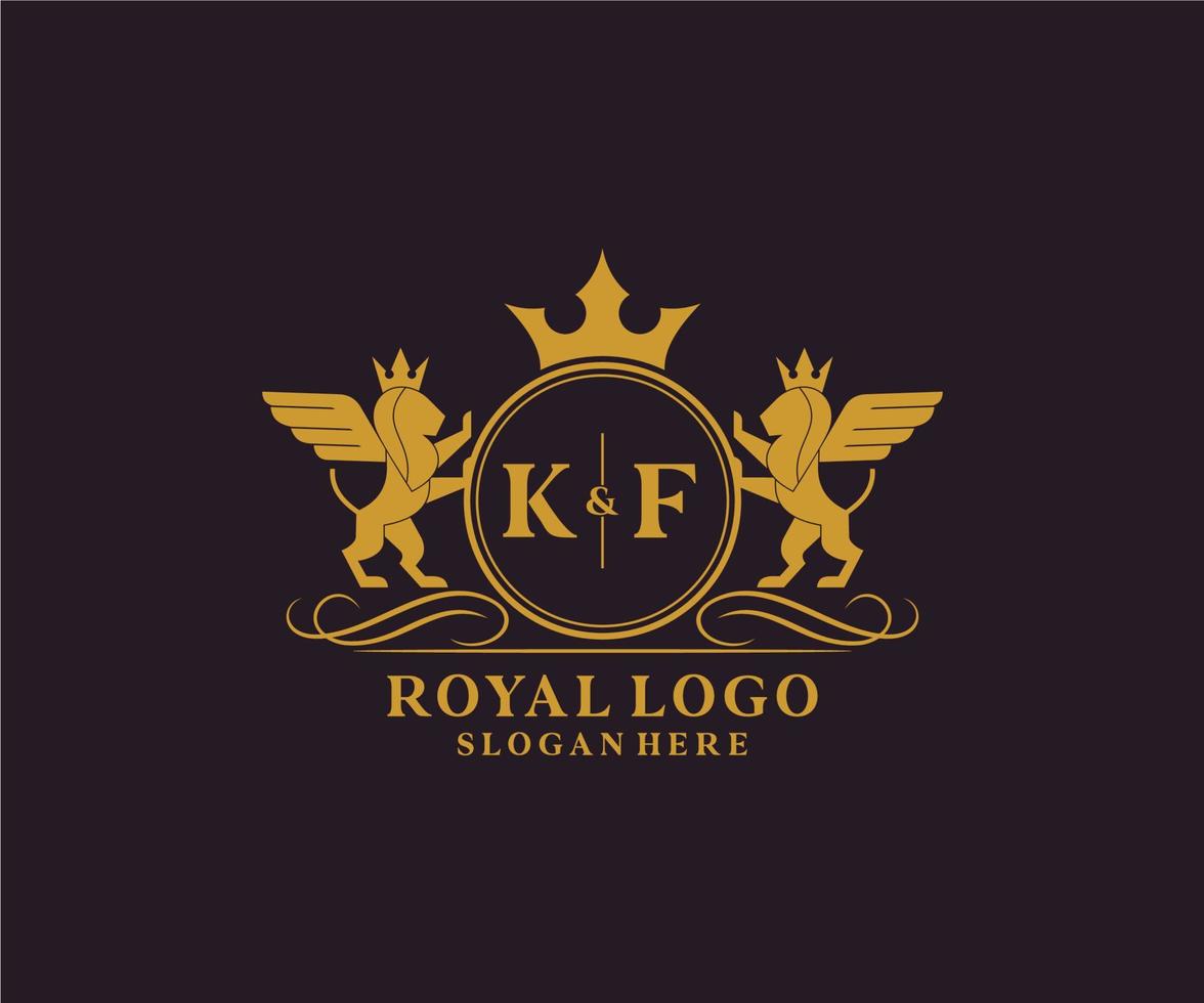 iniziale kf lettera Leone reale lusso stemma araldico logo modello nel vettore arte per ristorante, regalità, boutique, bar, Hotel, araldico, gioielleria, moda e altro vettore illustrazione.