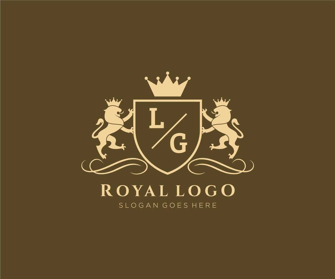 iniziale lg lettera Leone reale lusso stemma araldico logo modello nel vettore arte per ristorante, regalità, boutique, bar, Hotel, araldico, gioielleria, moda e altro vettore illustrazione.