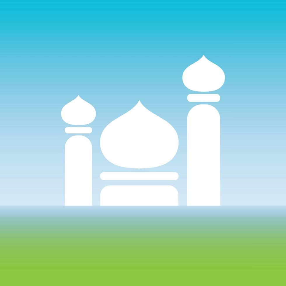 la silhouette della moschea sopra la terra verde e sotto l'immagine vettoriale del cielo blu