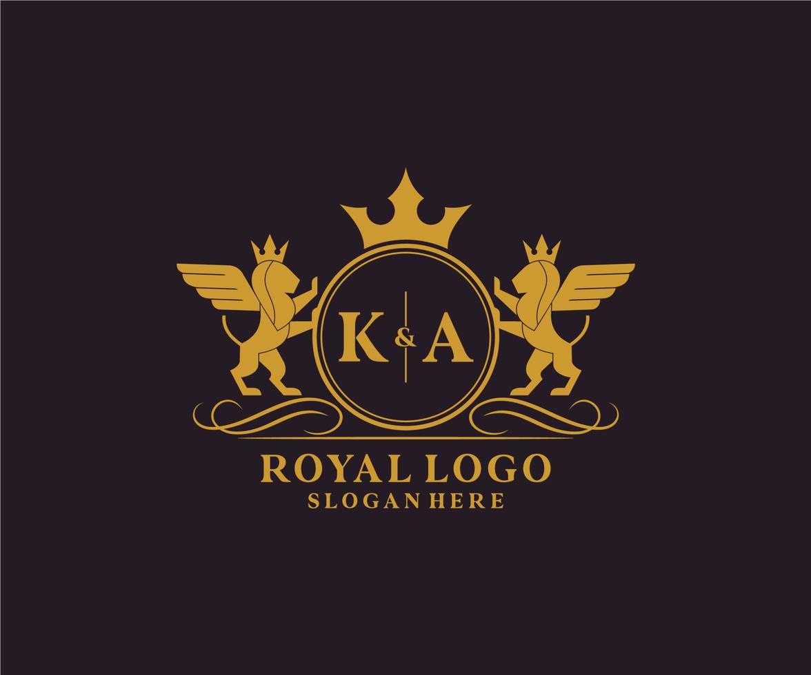 iniziale ka lettera Leone reale lusso stemma araldico logo modello nel vettore arte per ristorante, regalità, boutique, bar, Hotel, araldico, gioielleria, moda e altro vettore illustrazione.