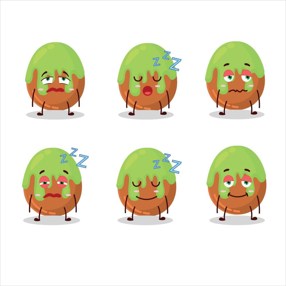 cartone animato personaggio di choco verde caramella con assonnato espressione vettore