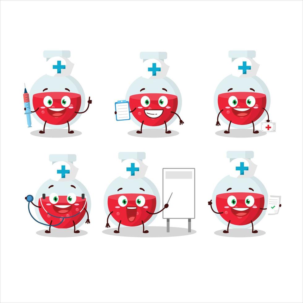 medico professione emoticon con rosso pozione cartone animato personaggio vettore