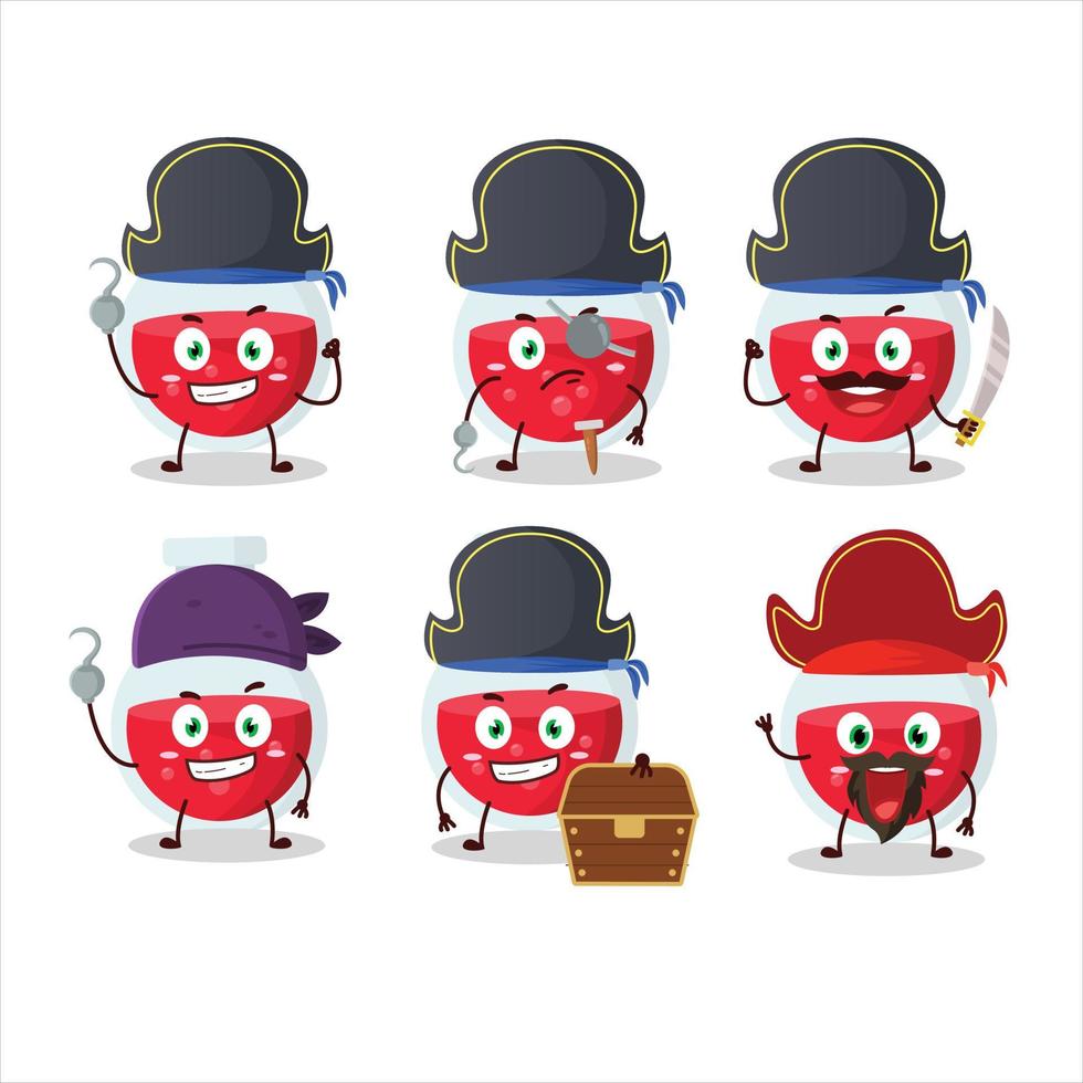 cartone animato personaggio di rosso pozione con vario pirati emoticon vettore