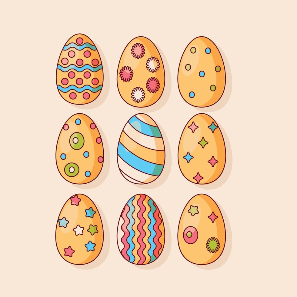 le uova di Pasqua hanno impostato lo stile di doodle. Buona Pasqua disegnata a mano isolato su sfondo bianco. vettore