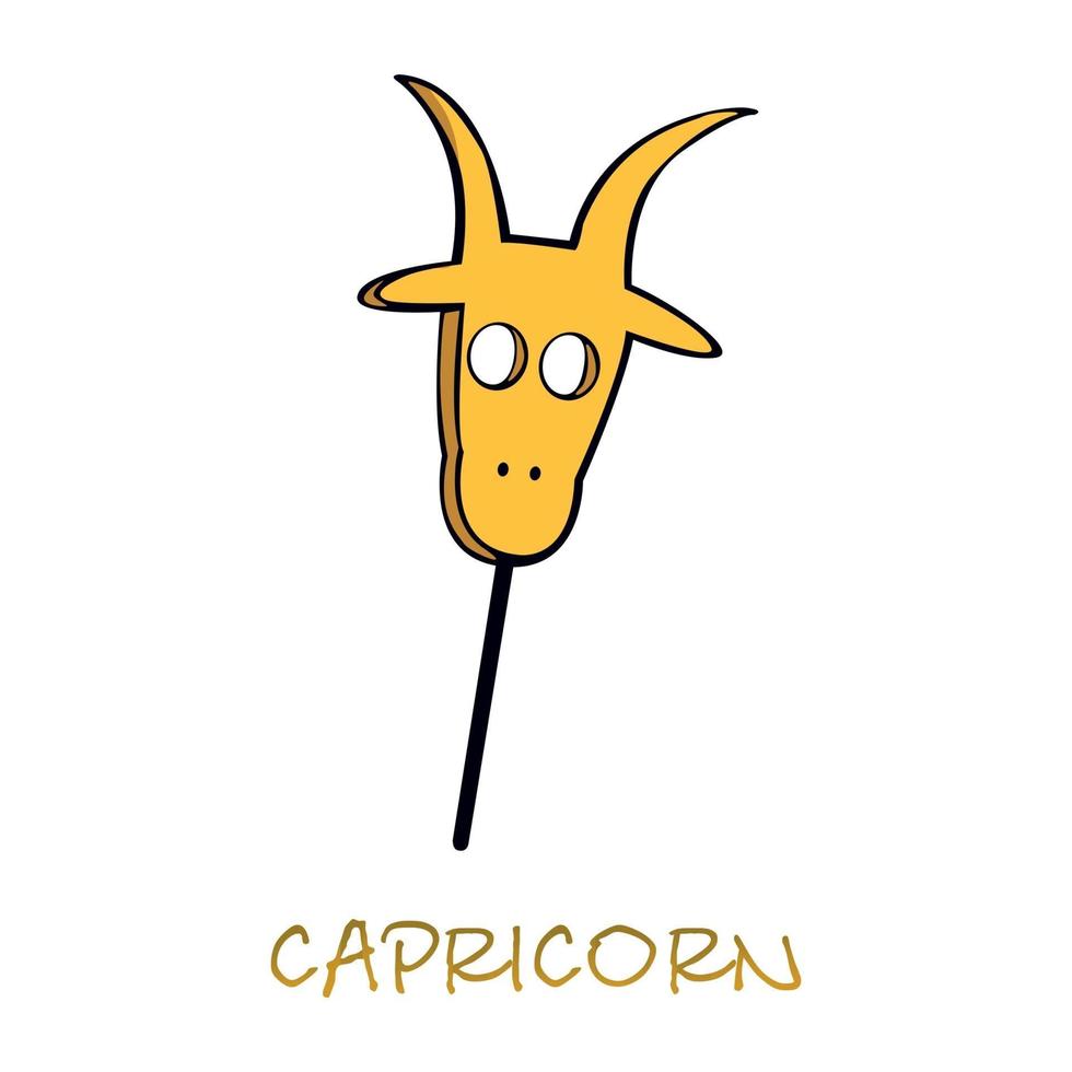 Capricorno segno zodiacale accessorio flat cartoon illustrazione vettoriale. oggetto maschera di capra d'oro. simboli celesti oroscopo astrologico. festa in maschera, elemento di carnevale. elemento disegnato a mano isolato vettore