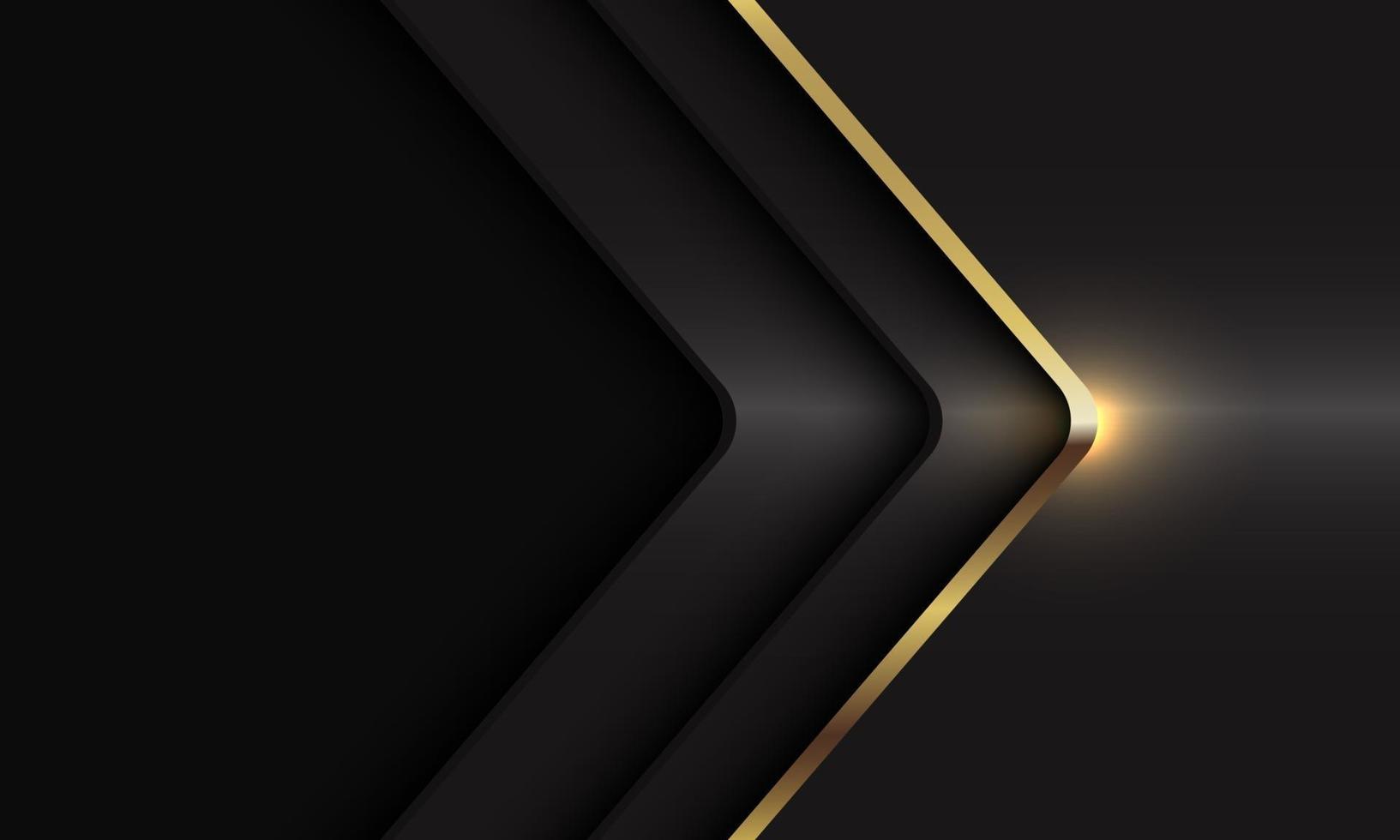 la direzione della curva dell'ombra della freccia della linea astratta dell'oro sul grigio scuro metallizzato con lo spazio vuoto design illustrazione futuristica di vettore del fondo di lusso moderno.