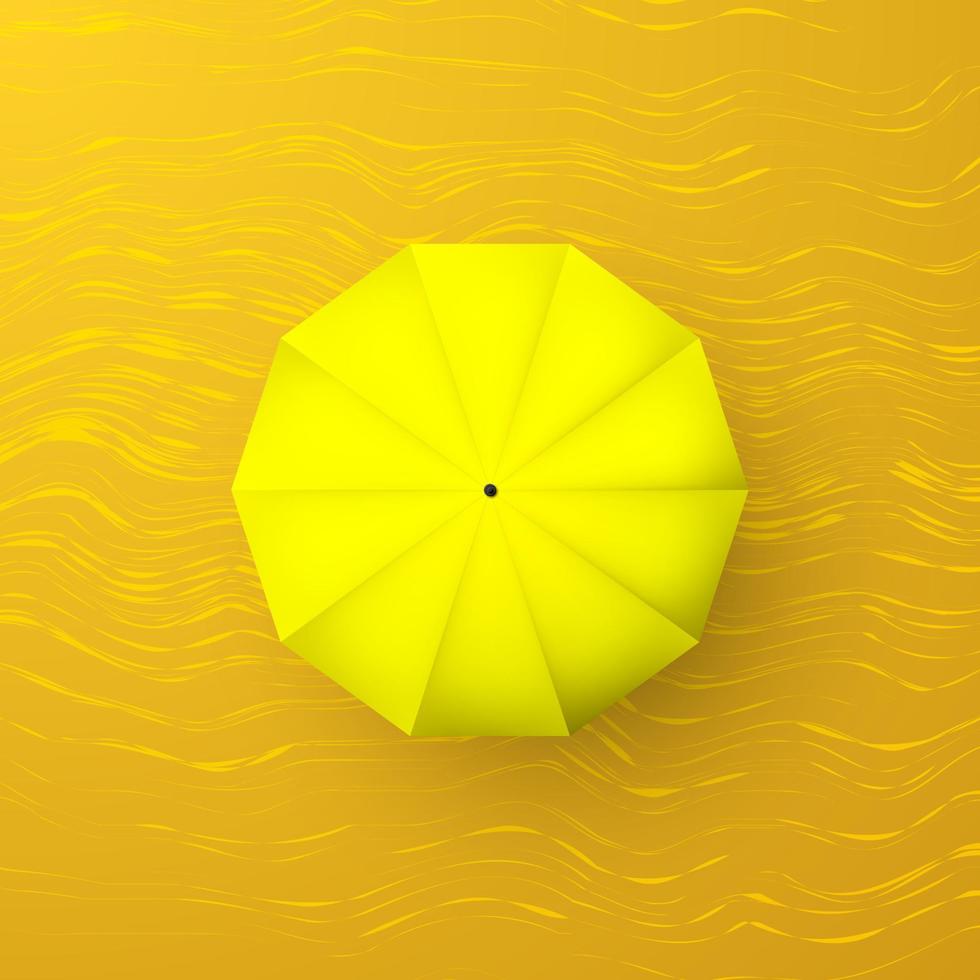 giallo ombrello su sabbia. superiore Visualizza. parasole con ombra. vettore illustrazione
