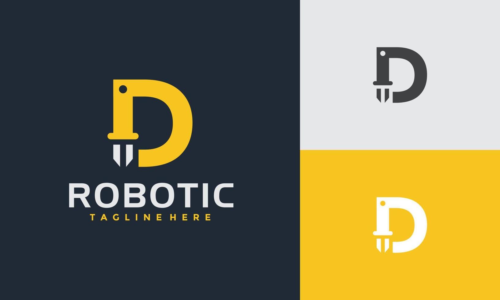 iniziale d robot braccio logo vettore