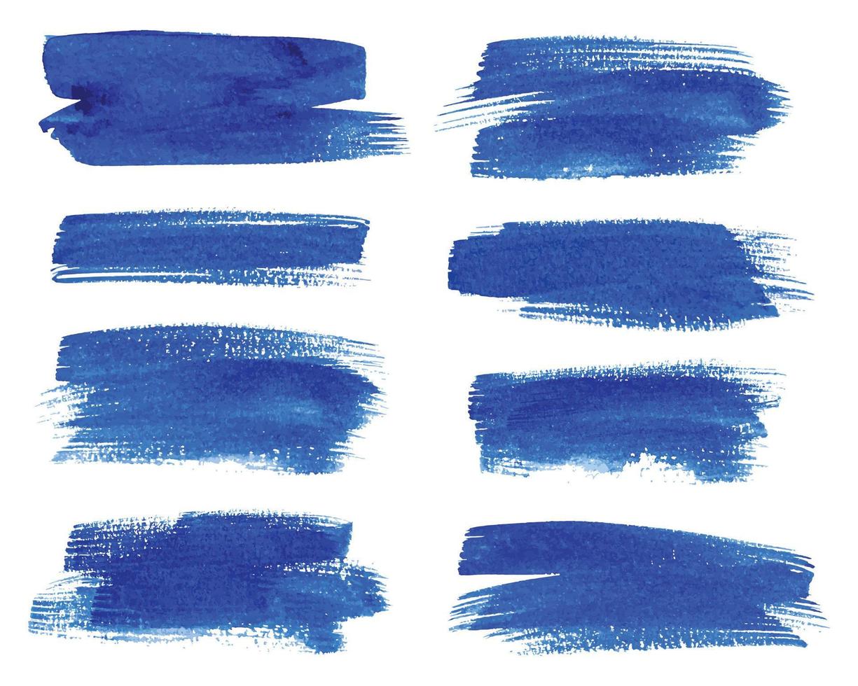 impostato di blu pennello. inchiostro ictus spazzola. vettore illustrazione isolato su bianca