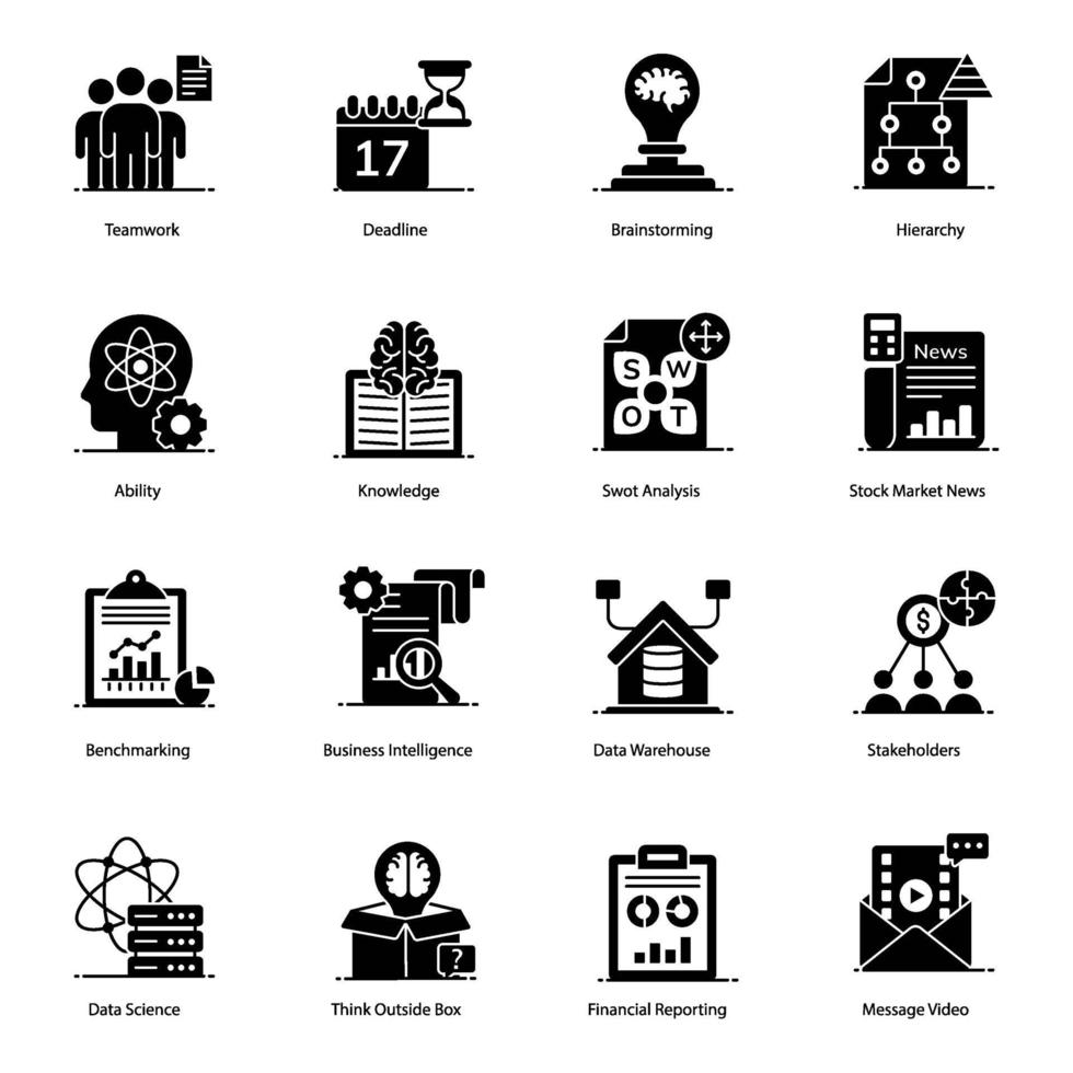 set di icone di elementi di gestione del progetto moderno vettore