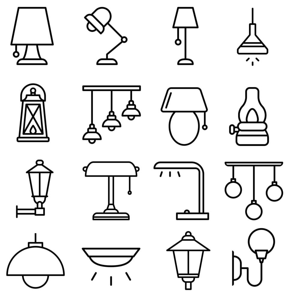 lampada icona vettore impostare. illuminatore costruzione illustrazione cartello collezione. illuminazione simbolo o logo.