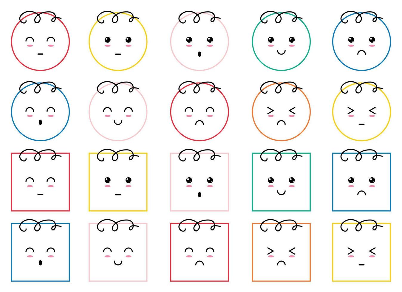 emoticon con vario emozioni. emoji nel cartone animato stile. vettore illustrazione isolato su bianca