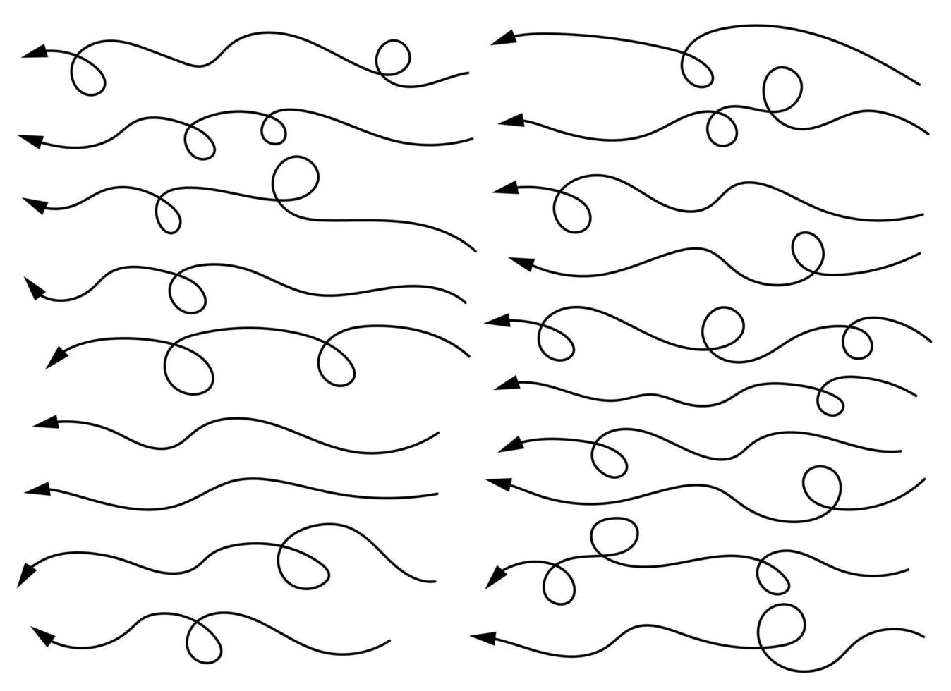 mano disegnato curvo freccia forma. freccia linea. freccia icona impostato vettore