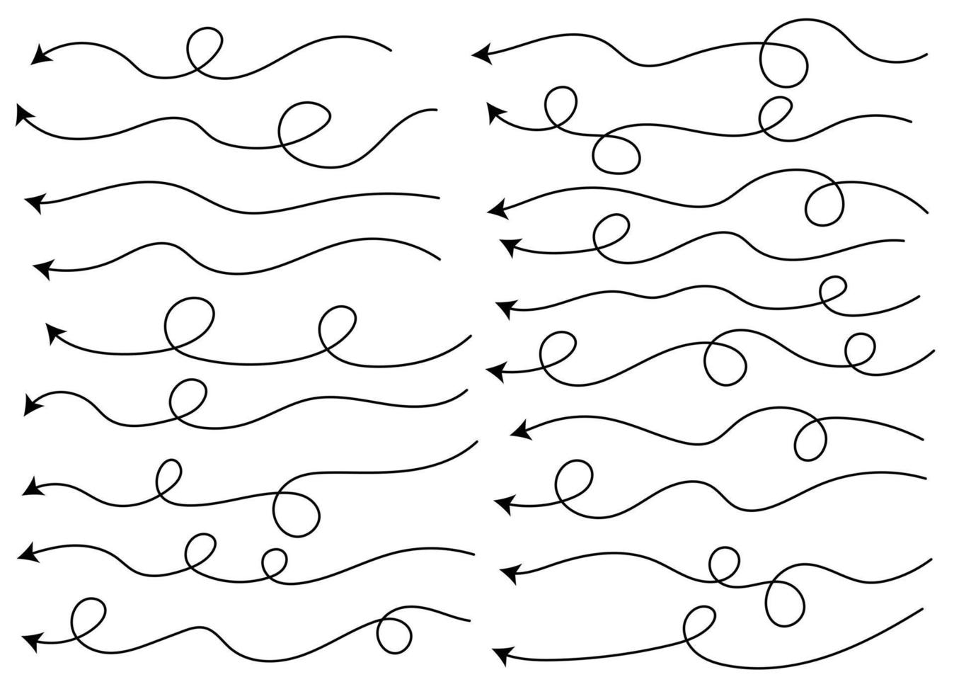 mano disegnato curvo freccia forma. freccia linea. freccia icona impostato vettore