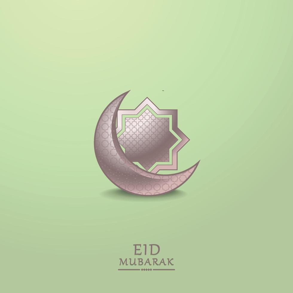 3d bianca moderno islamico vacanza bandiera modello. composizione di un' argento mezzaluna Luna arredamento. concetto di fede e credenza. traduzione eid mubarak vettore