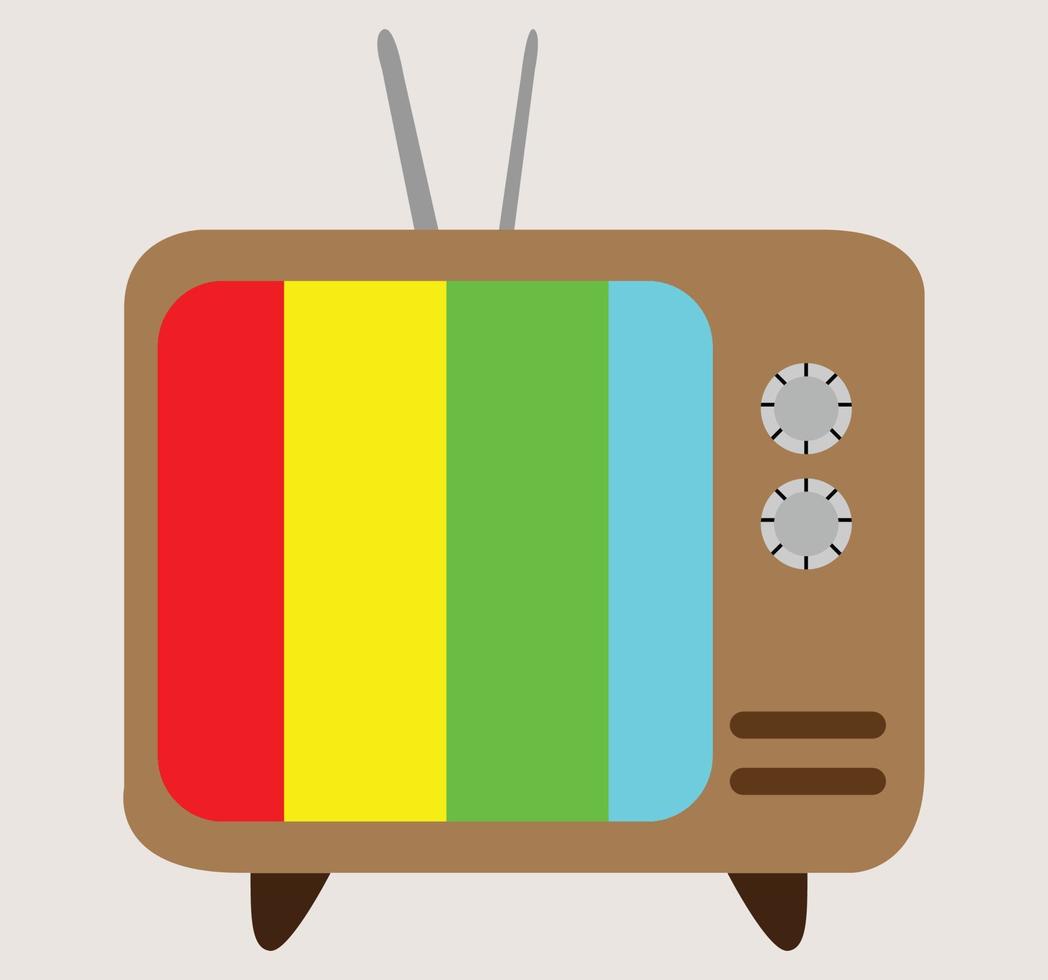 un vecchio televisione, vecchio colore tv, televisione illustrazione vettore, tv icona e cartello, adatto per applicazioni icona e sociale media immagini, Marrone e grigio e blu e rosso e verde e giallo, retrò stile vettore