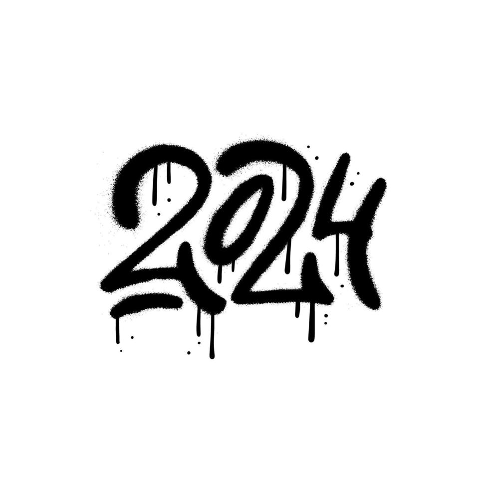 urbano graffiti 2024 Data con gocce, spruzzo effetti nel nero su bianca. anni 90 strada arte stile. Stampa per striscione, manifesto, saluto carta, etichetta. vettore illustrazione
