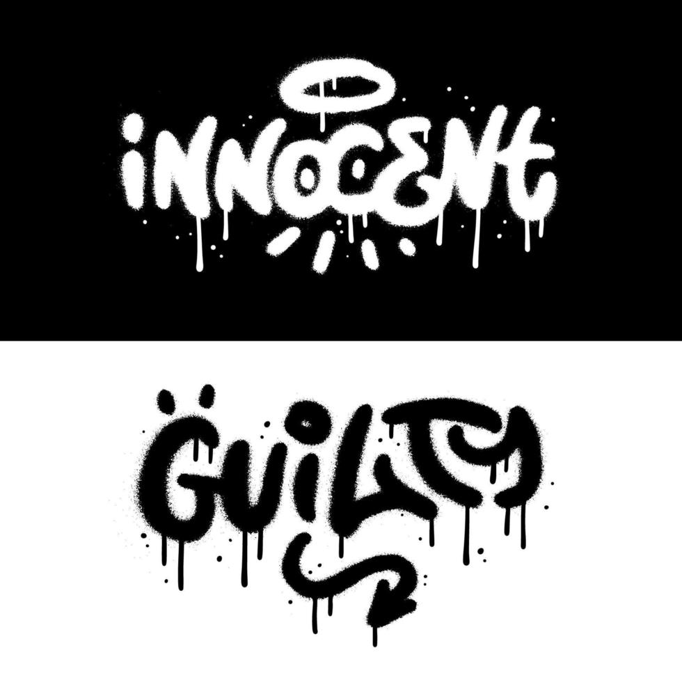 urbano graffiti di parole innocente e colpevole spruzzato nel nero rosso al di sopra di bianca. strutturato vettore tipografico illustrazione.