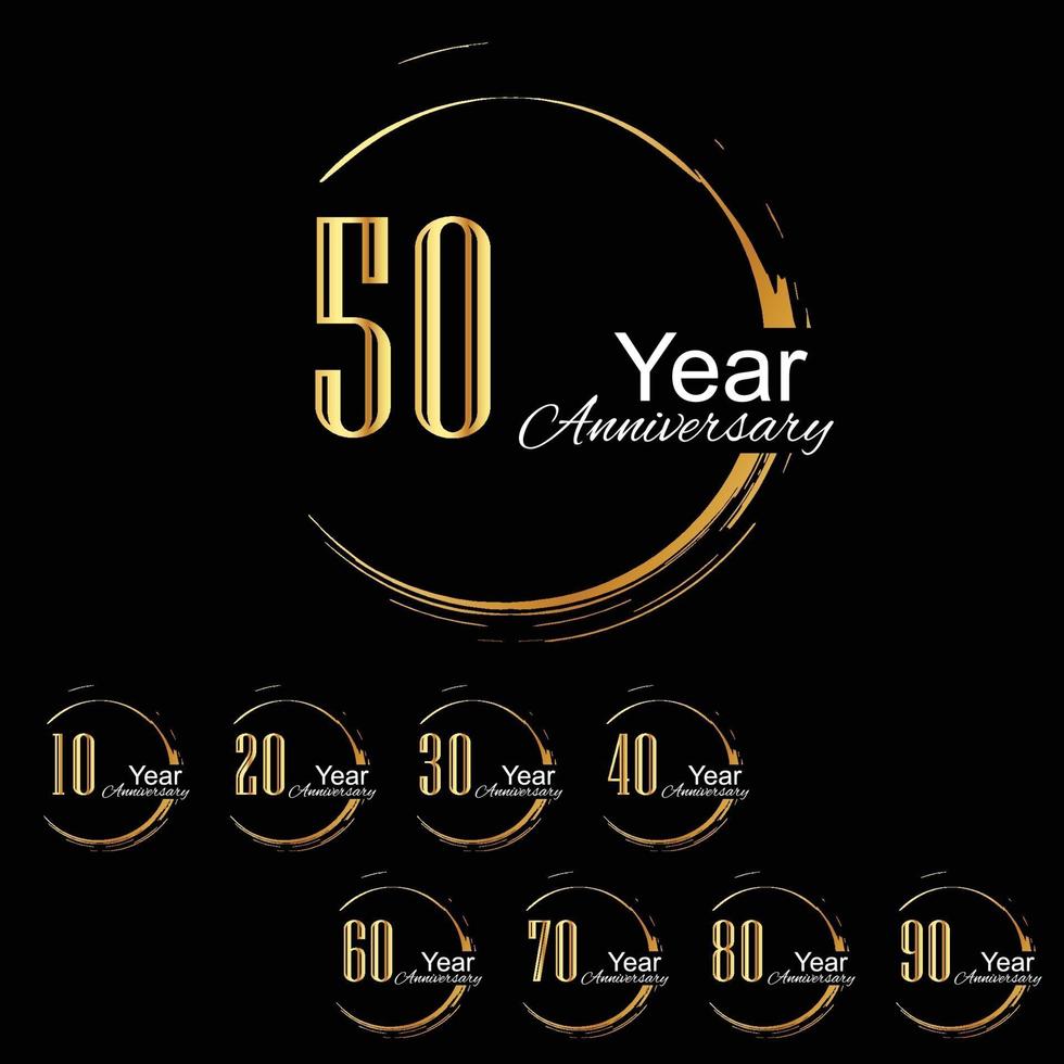 imposta l'oro di celebrazione di anniversario di anno e l'illustrazione nera di progettazione del modello di vettore di colore di sfondo