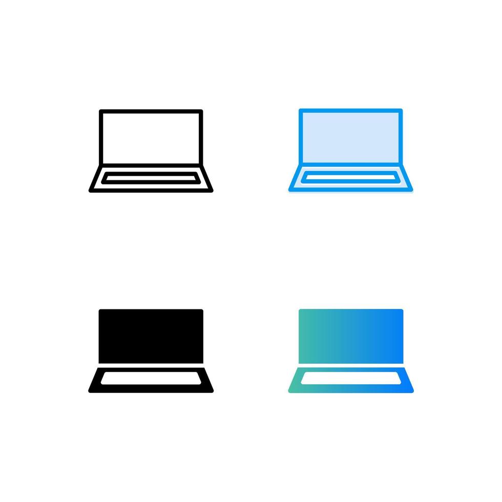 il computer portatile cartello. nero e blu icone impostato su bianca sfondo. vettore