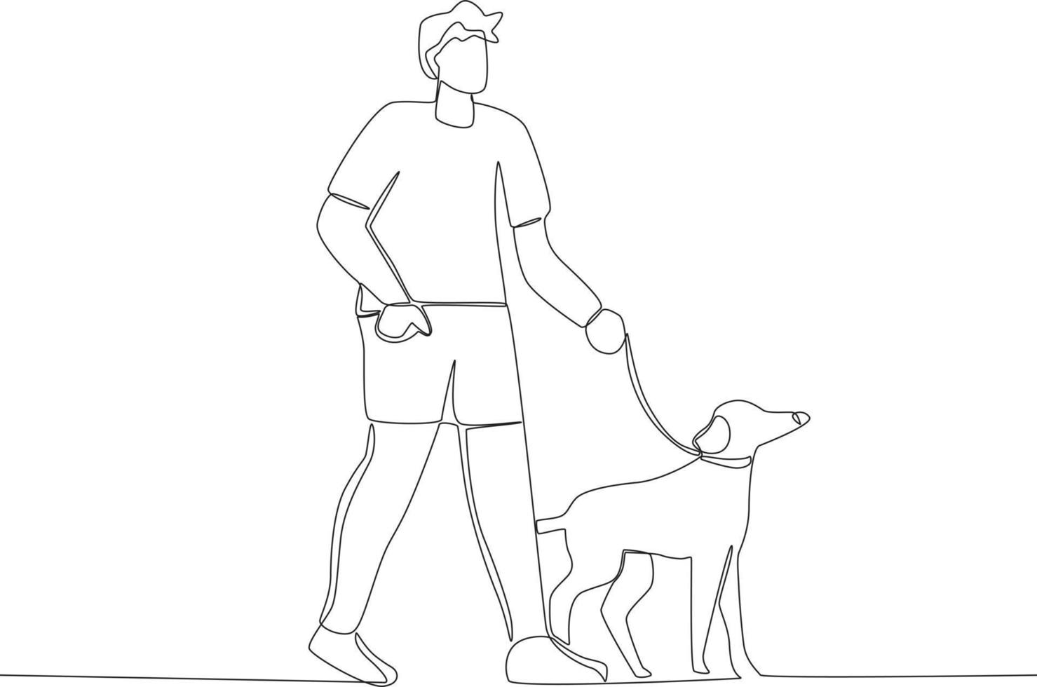 un' uomo a piedi casualmente con un' carino cane vettore