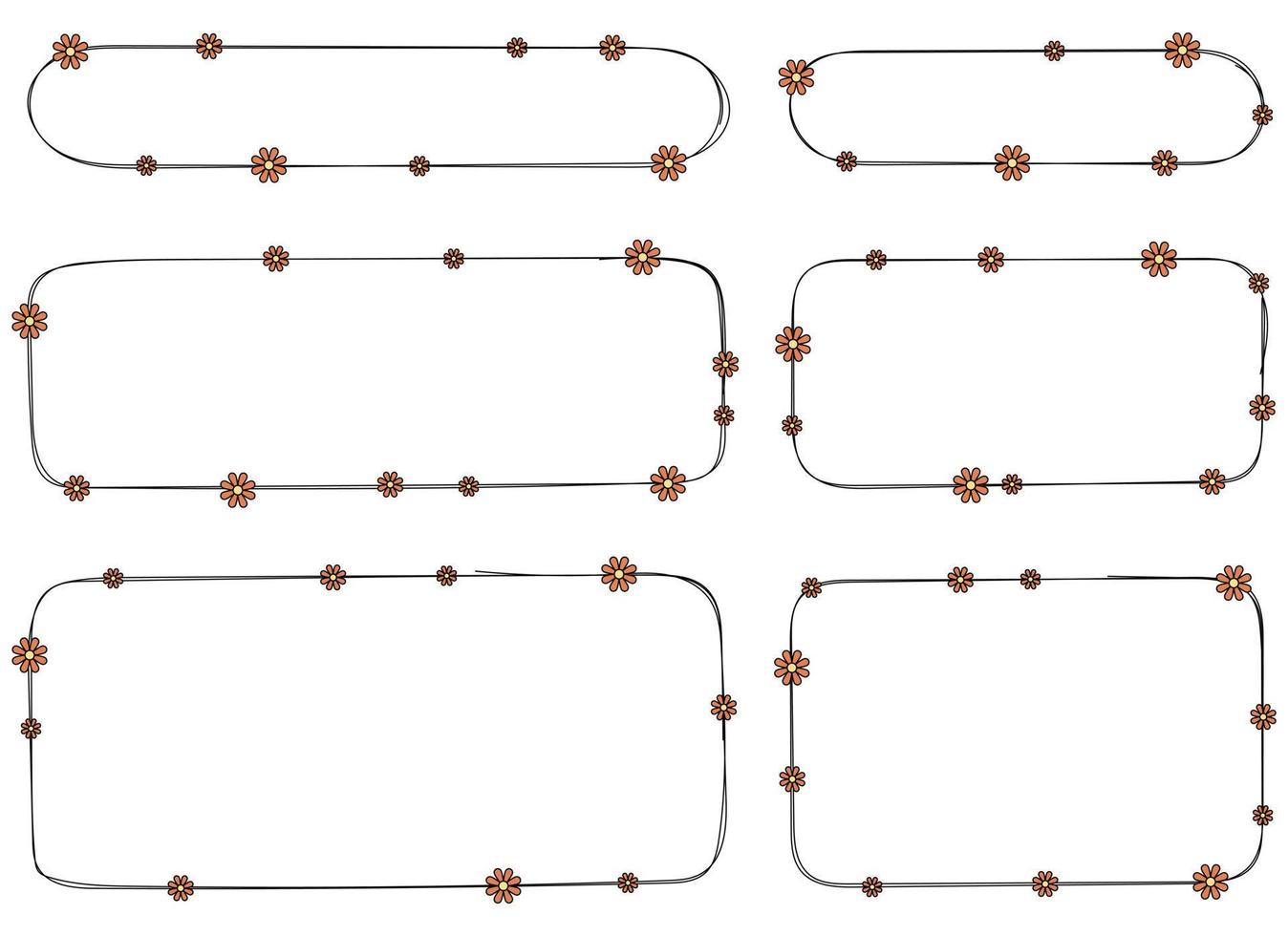 mano disegnato rettangolo telaio decorazione elemento con fiori vettore impostato