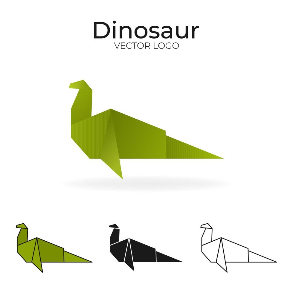 origami vettore logo impostato con dinosauro. isolato logo nel diverso variazioni. pendenza, colore, nero e schema logotipo.