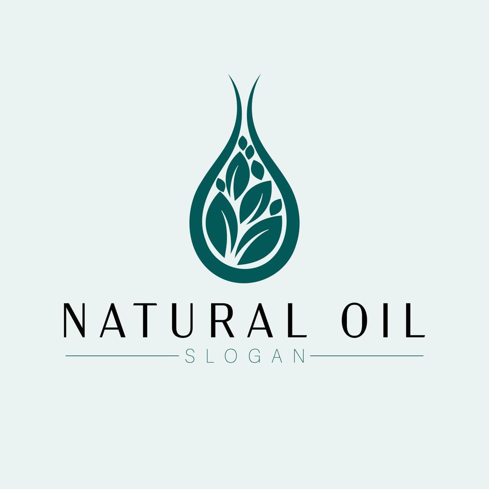 naturale olio logo design. far cadere con le foglie dentro esso, vettore logotipo. naturale e biologico logo modello.
