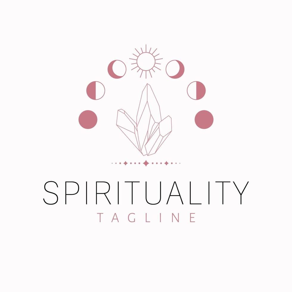 spiritualità vettore logo design. cristalli e esoterico piatto logotipo. Luna e cristallo logo modello.