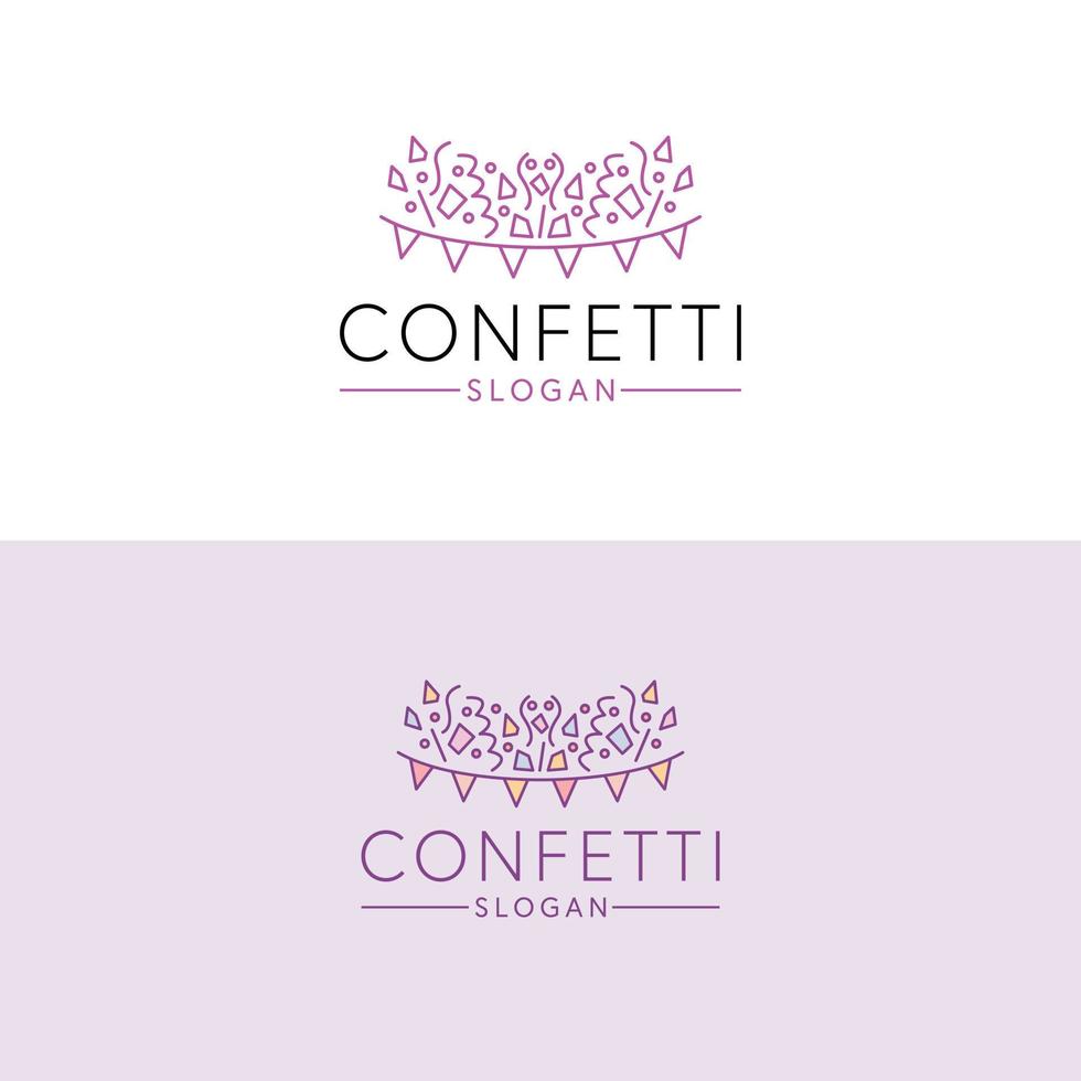 coriandoli vettore logo design. bandiere e coriandoli scintille logotipo. lusso e divertimento logo modello.