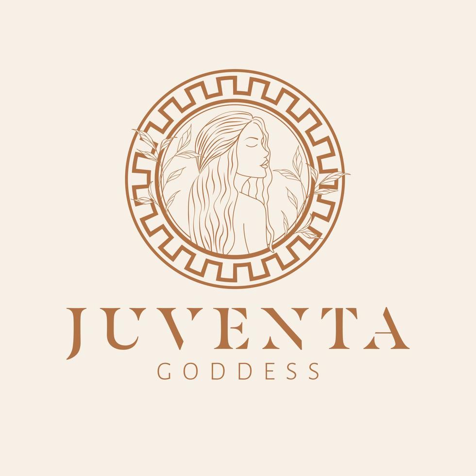 juventus dea logo design. greco dea vettore logotipo. bellezza e arte industria logo modello. antico romano dea di gioventù.