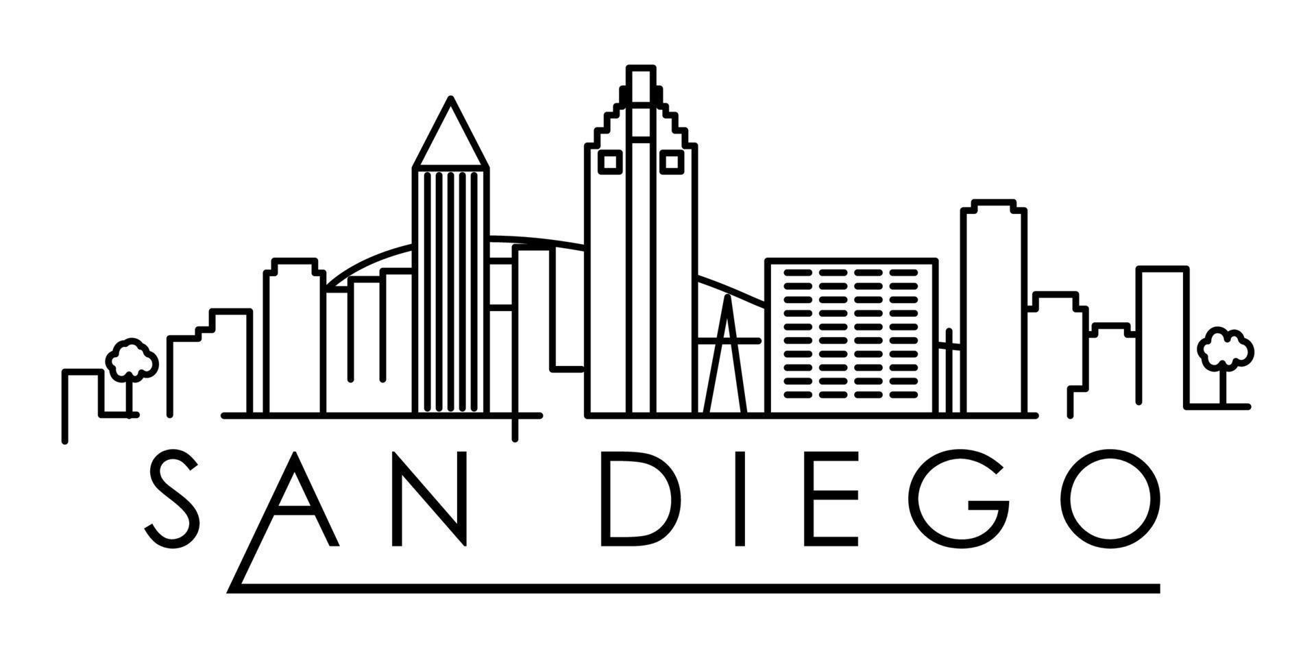 lineare san diego città silhouette con tipografico design vettore icona