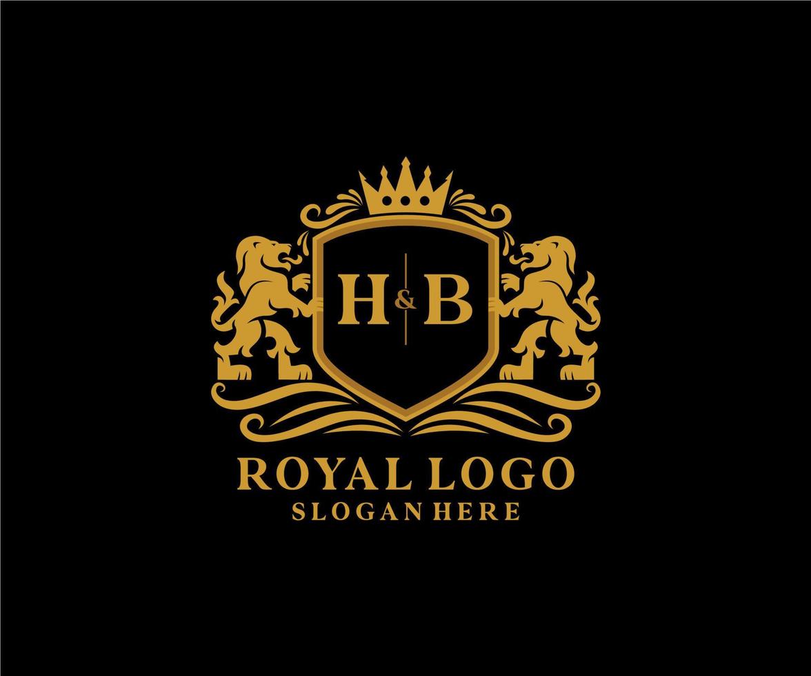 iniziale hb lettera Leone reale lusso logo modello nel vettore arte per ristorante, regalità, boutique, bar, Hotel, araldico, gioielleria, moda e altro vettore illustrazione.