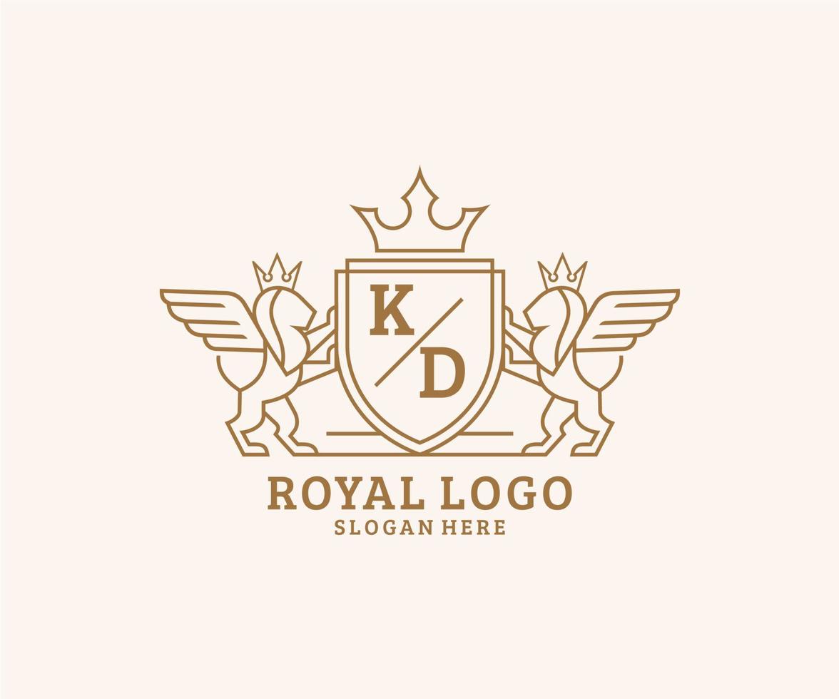 iniziale kd lettera Leone reale lusso stemma araldico logo modello nel vettore arte per ristorante, regalità, boutique, bar, Hotel, araldico, gioielleria, moda e altro vettore illustrazione.