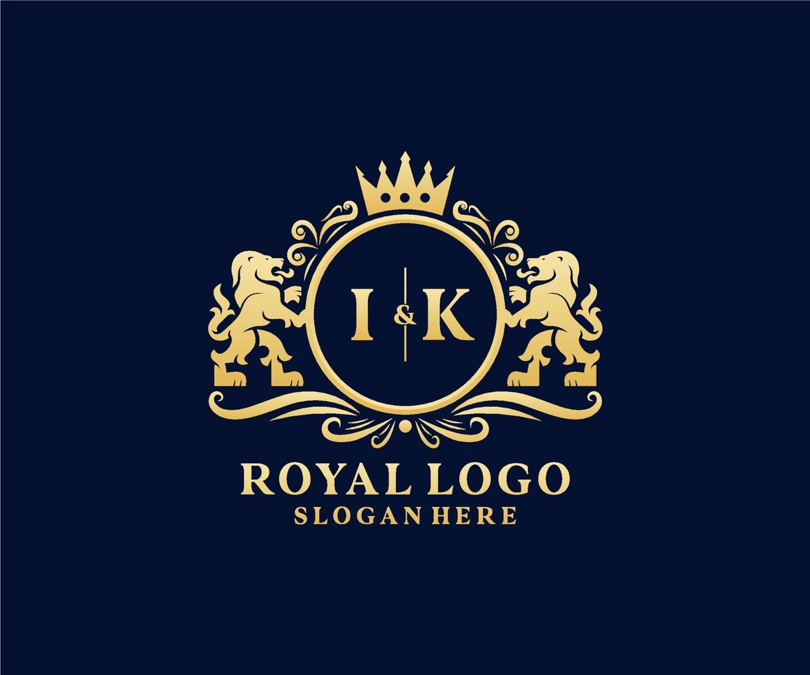 iniziale ik lettera Leone reale lusso logo modello nel vettore arte per ristorante, regalità, boutique, bar, Hotel, araldico, gioielleria, moda e altro vettore illustrazione.