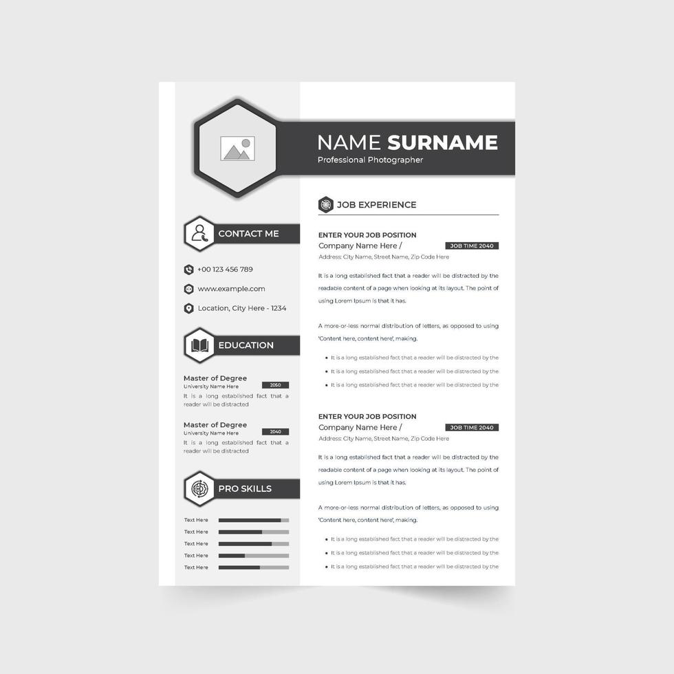 creativo CV modello design con dipendente portafoglio disposizione. lavoro applicazione e curriculum vitae disposizione design con buio colore. professionale CV e aziendale curriculum vitae vettore per un' aziendale ufficio lavoro.