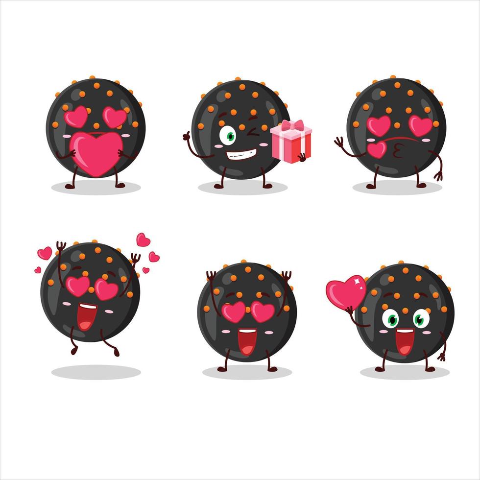 Halloween nero caramella cartone animato personaggio con amore carino emoticon vettore