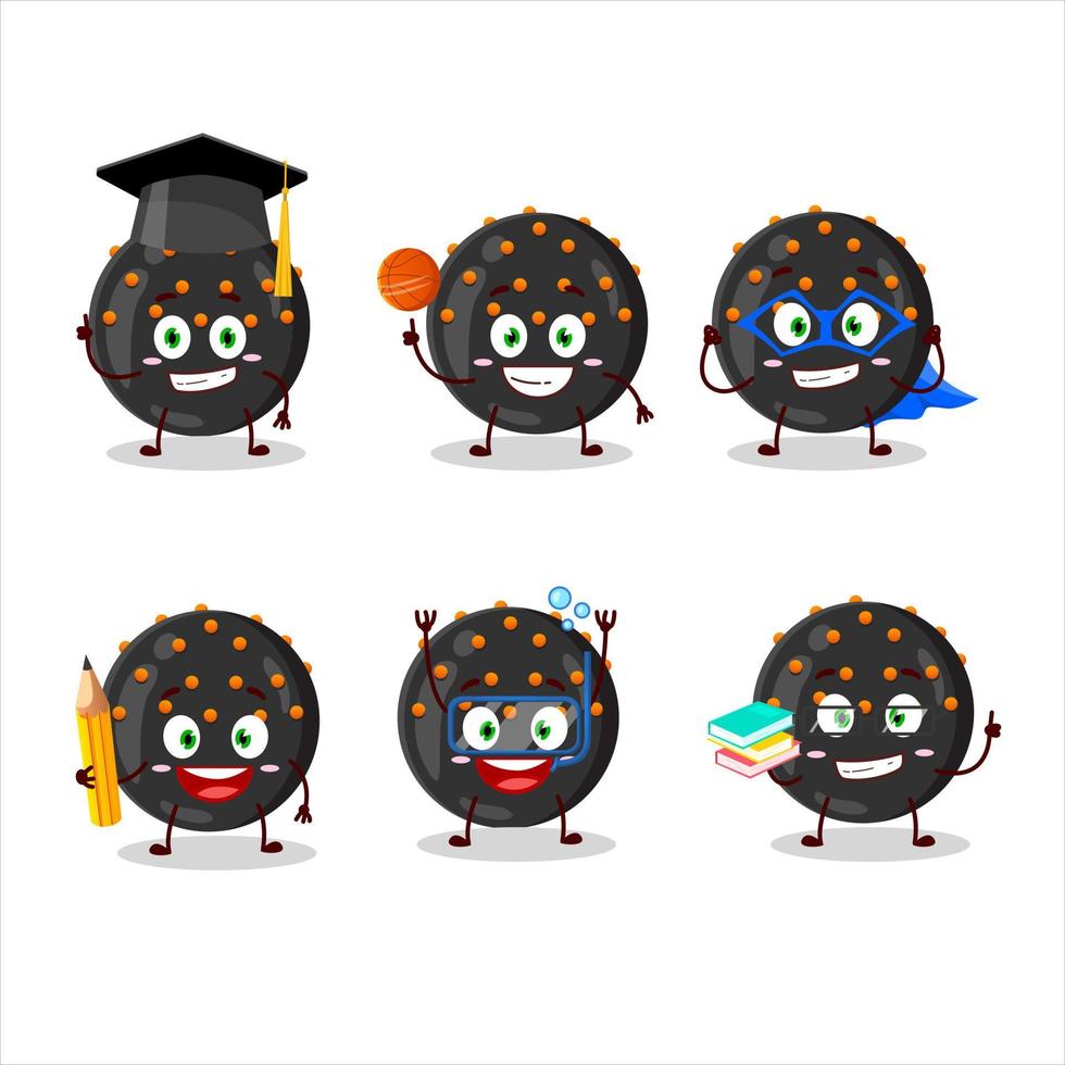 scuola alunno di Halloween nero caramella cartone animato personaggio con vario espressioni vettore