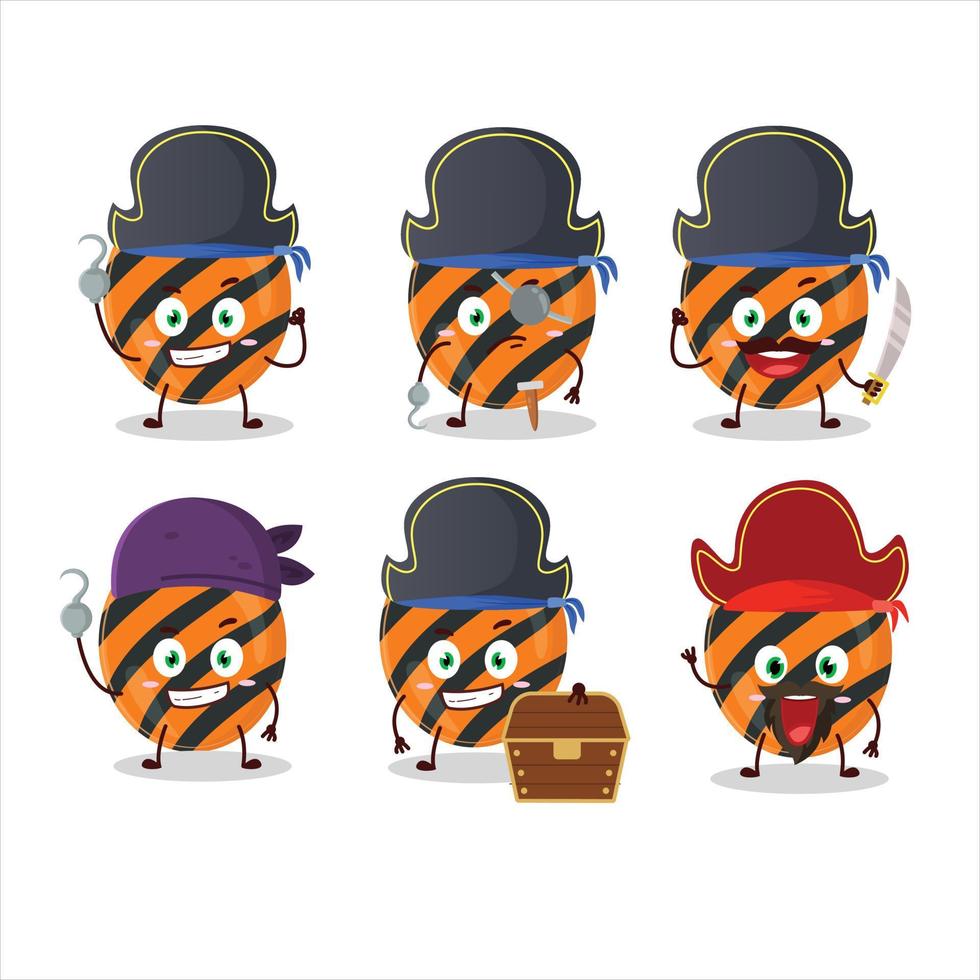 cartone animato personaggio di Halloween strisce caramella con vario pirati emoticon vettore