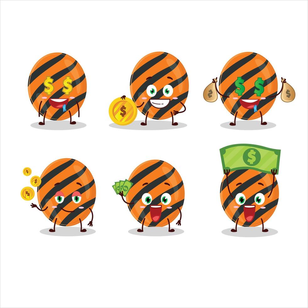 Halloween strisce caramella cartone animato personaggio con carino emoticon portare i soldi vettore