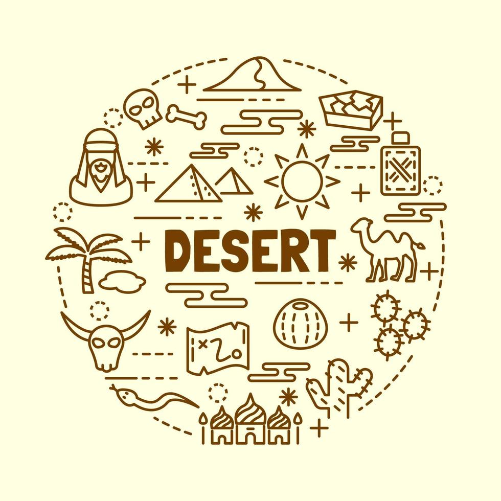 set di icone del deserto minimal sottile linea vettore