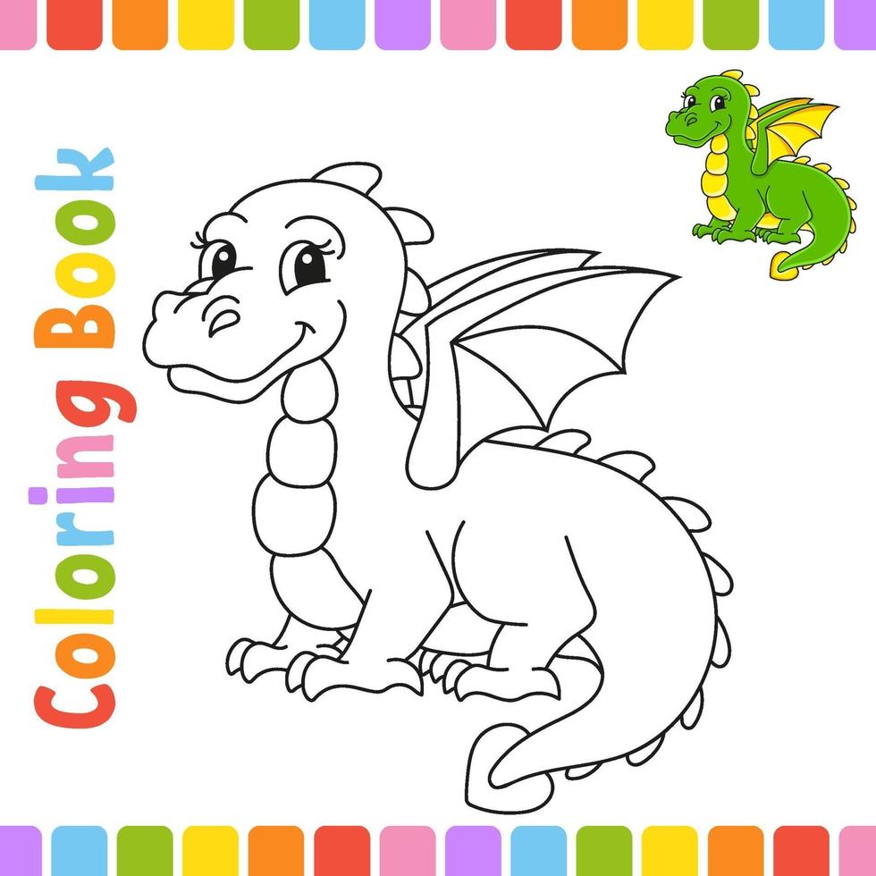 libro da colorare per bambini. carattere allegro. illustrazione vettoriale. stile cartone animato carino. pagina fantasy per bambini. sagoma contorno nero. isolato su sfondo bianco. vettore