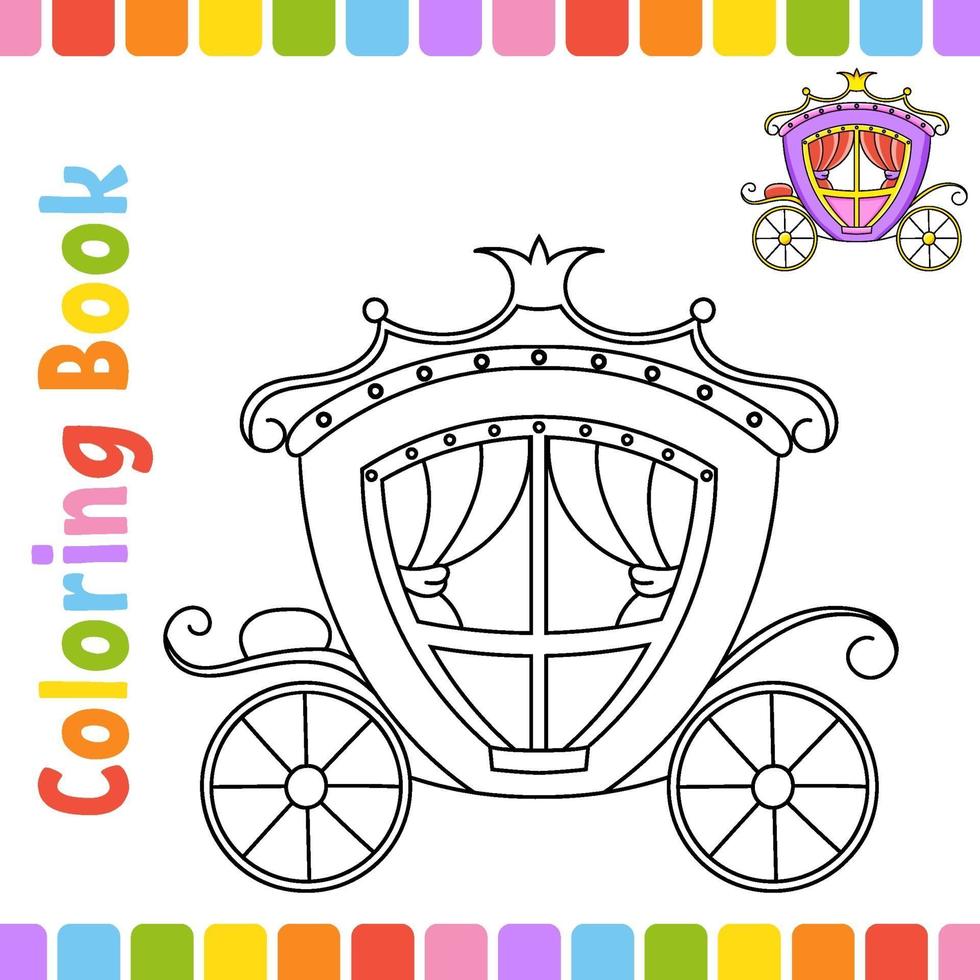 libro da colorare per bambini. carattere allegro. illustrazione vettoriale. stile cartone animato carino. pagina fantasy per bambini. sagoma contorno nero. isolato su sfondo bianco. vettore