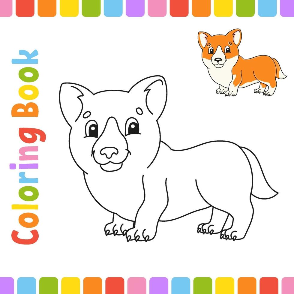 libro da colorare per bambini. carattere allegro. illustrazione vettoriale. stile cartone animato carino. pagina fantasy per bambini. sagoma contorno nero. isolato su sfondo bianco. vettore