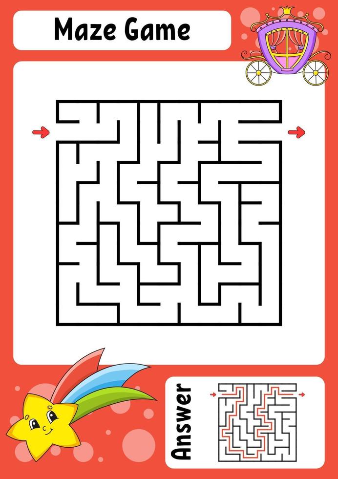 labirinto quadrato. gioco per bambini. labirinto divertente. foglio di lavoro per lo sviluppo dell'istruzione. pagina delle attività. puzzle per bambini. stile cartone animato. indovinello per la scuola materna. enigma logico. illustrazione vettoriale di colore.