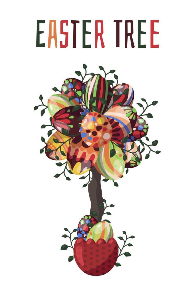 illustrazioni vettoriali sugli alberi a tema pasquale con uova color cioccolato.